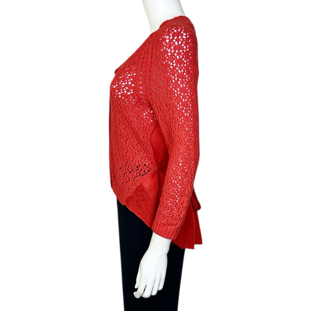 Knitted & Knotted Tethered Pointelle Cardigan in Orange - sz Small - Picture 8 of 14